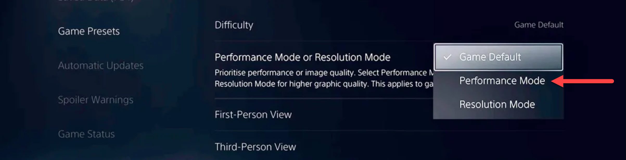 Performance Mode In The PS5