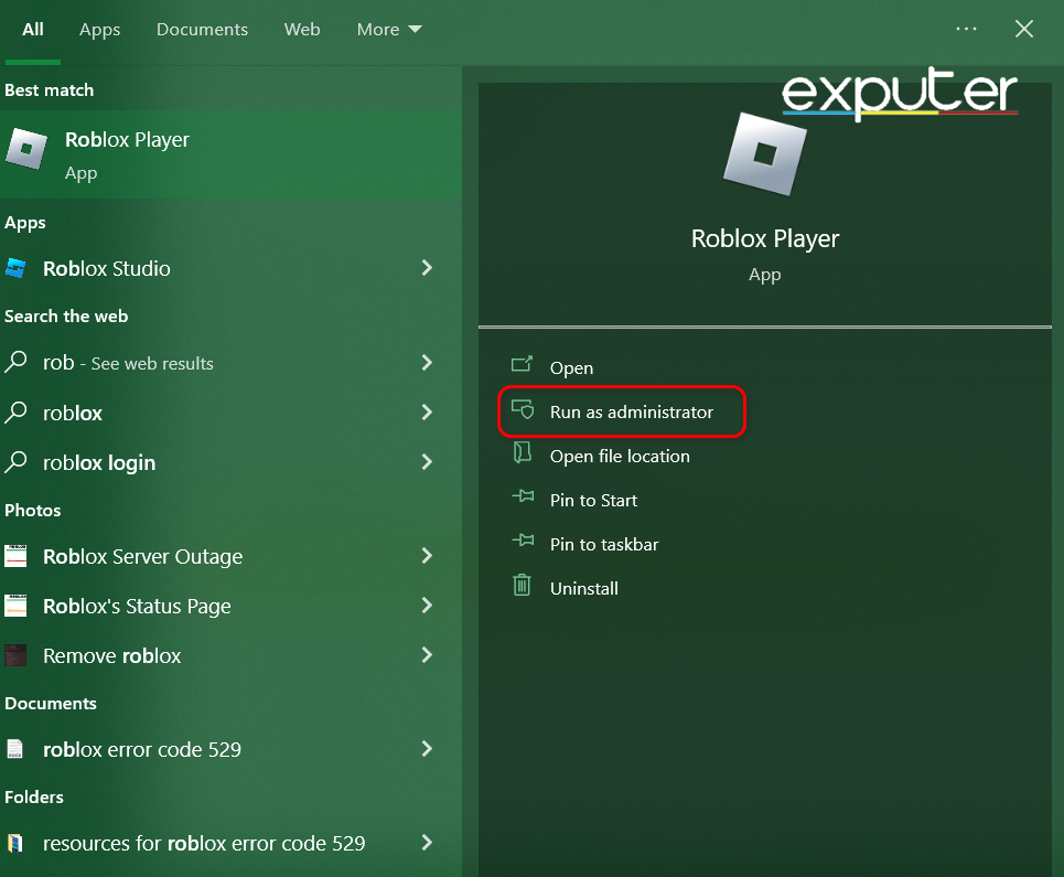 Running the game as administrator may help in solving Roblox Error Starting Experience 