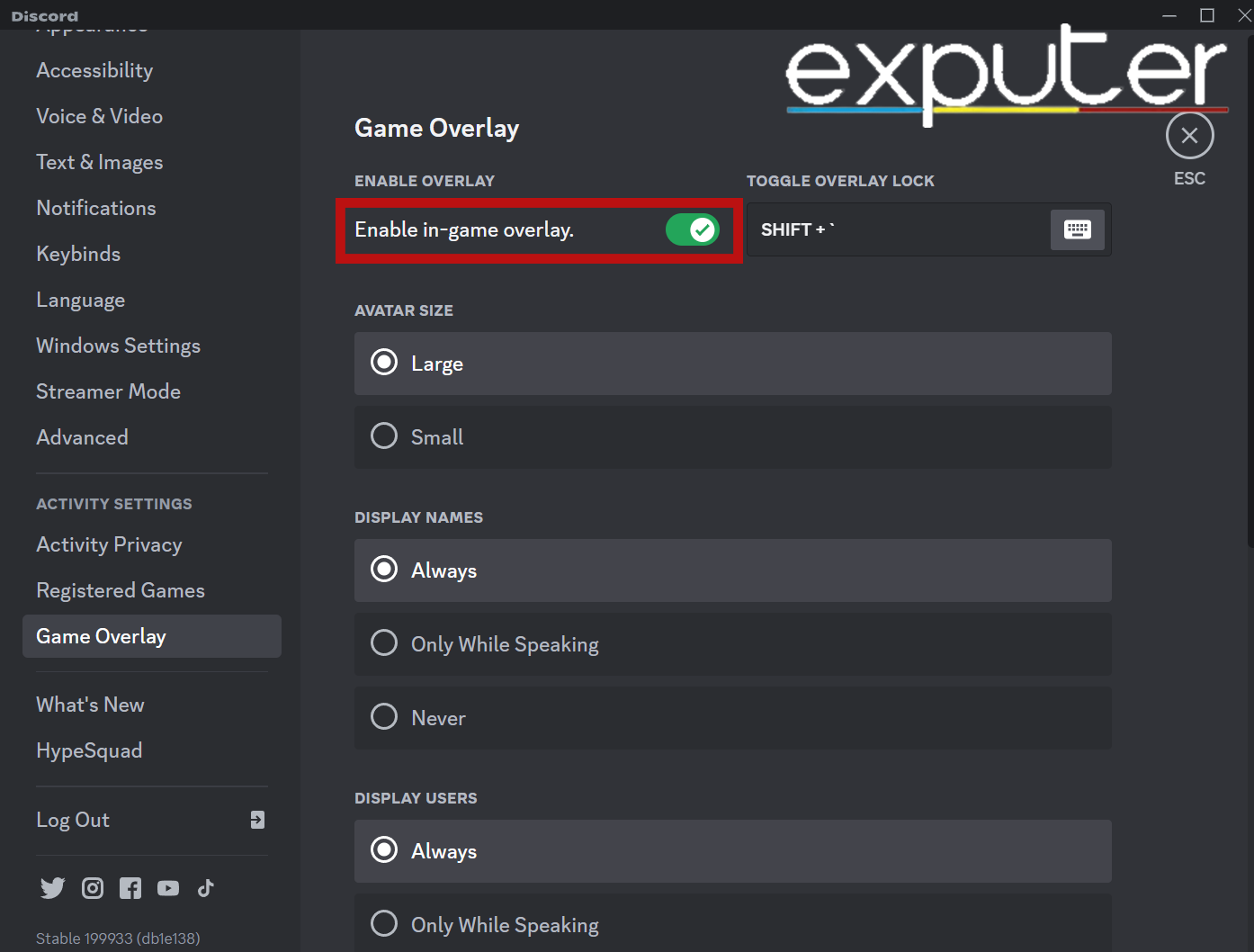 Disabling the Enable In-Game Overlay Option. (image by eXputer)