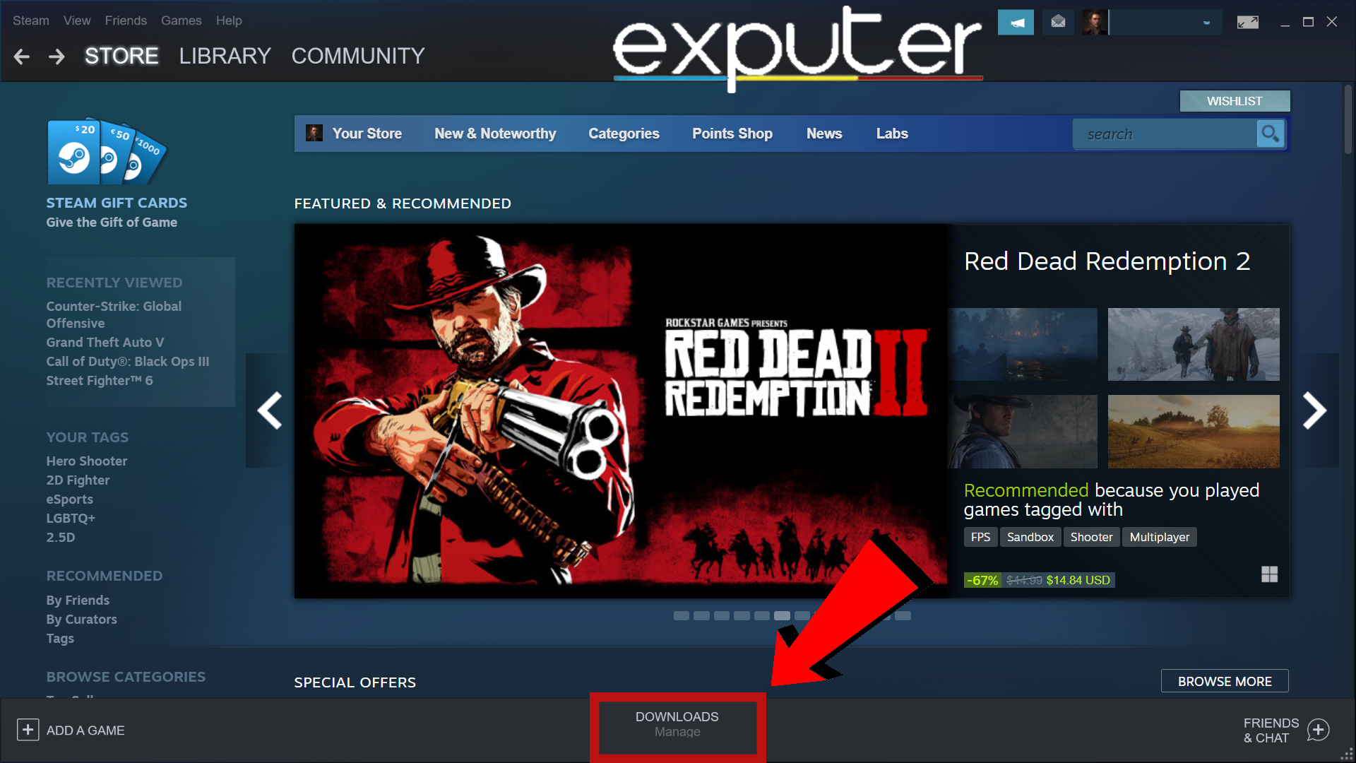 Opening Download section in Steam. (image captured by eXputer)