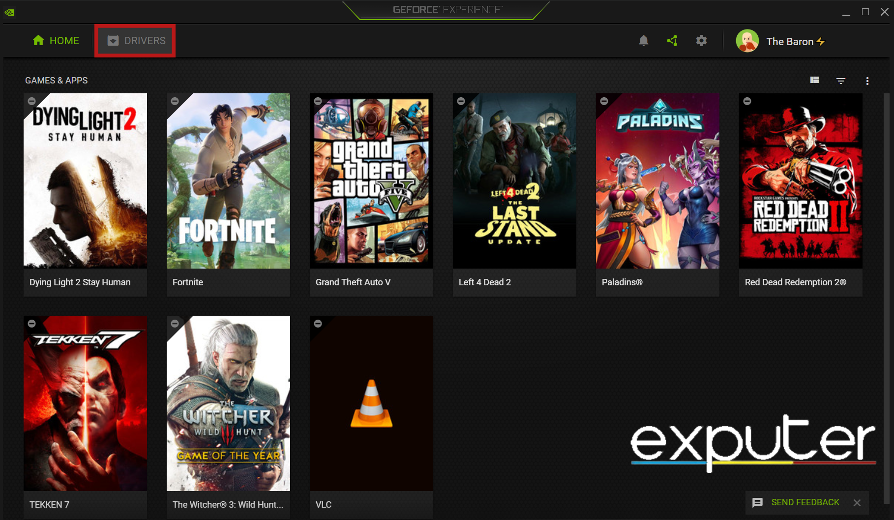 Opening Drivers tab in the GeForce Experience. (image copyrighted by eXputer)