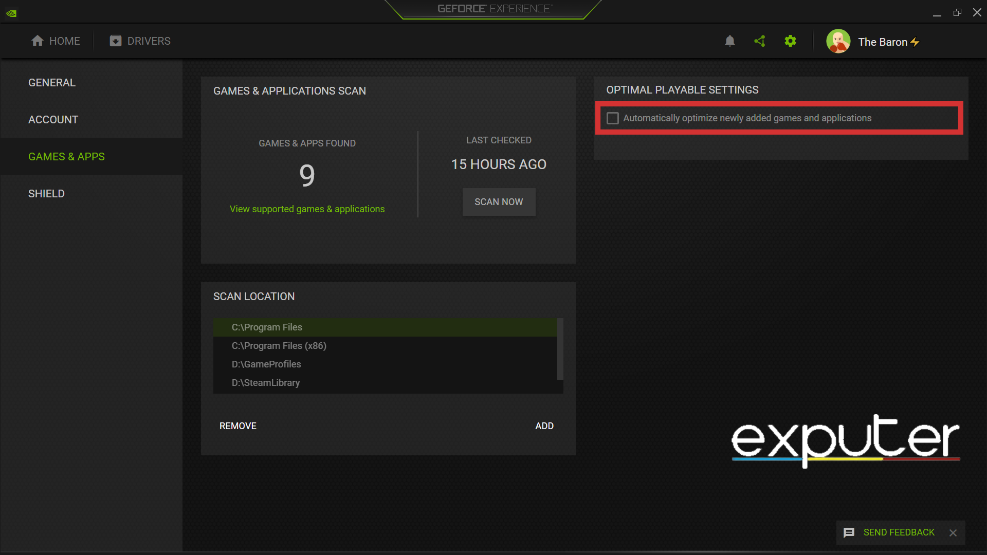 Turned off the Automatically Optimize newly added games and applications option in Nvidia GeForce Experience. (image copyrighted by eXputer)