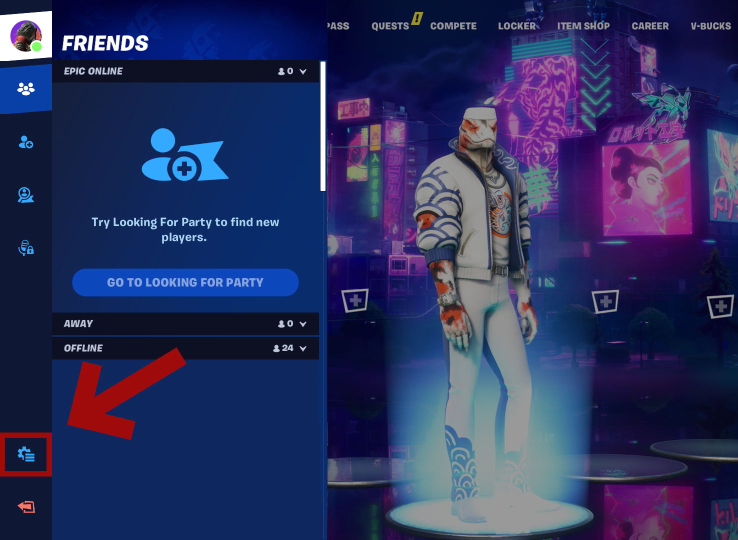 Opening in-game Settings of Fortnite. (image copyrighted by eXputer)