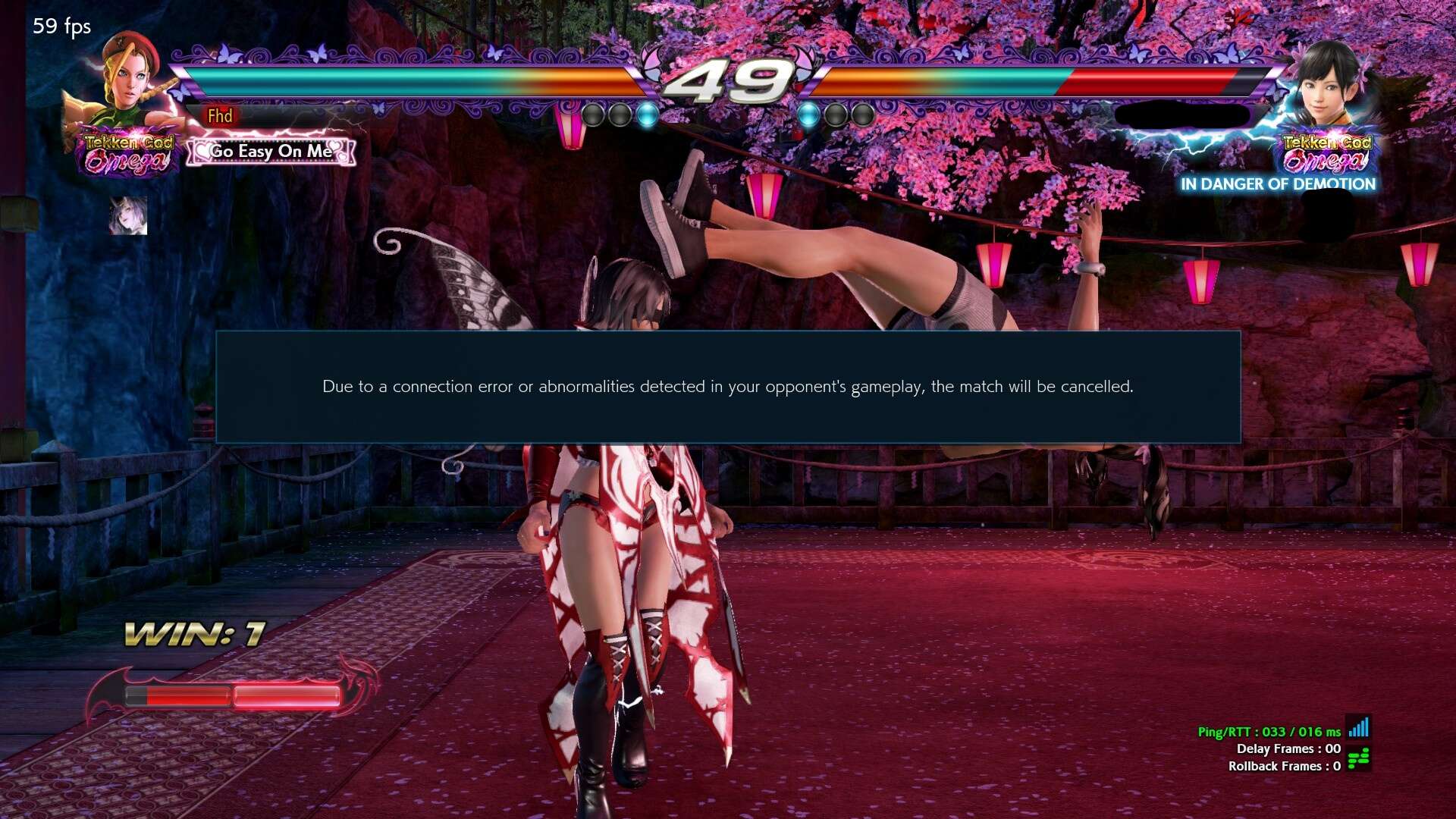 A player gets disconnected in an online Tekken 7 Match.