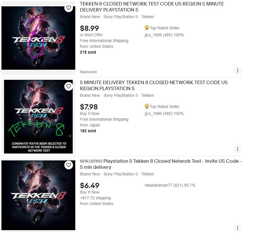 Many scalpers have sold more than 150+ test codes for Tekken 8's closed beta test on eBay.