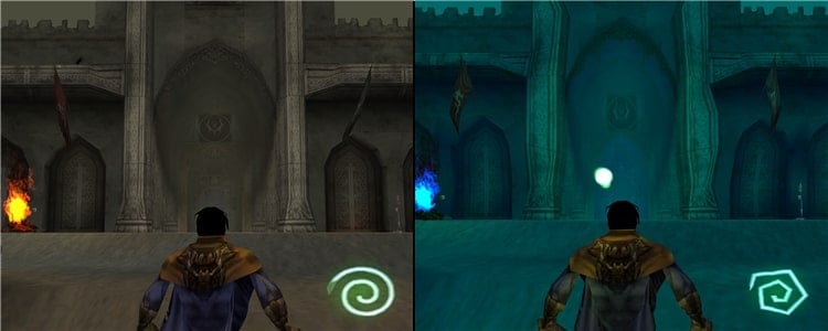 The Material Realm (Left) and the Spectral Realm (Right) in Legacy of Kain: Soul Reaver