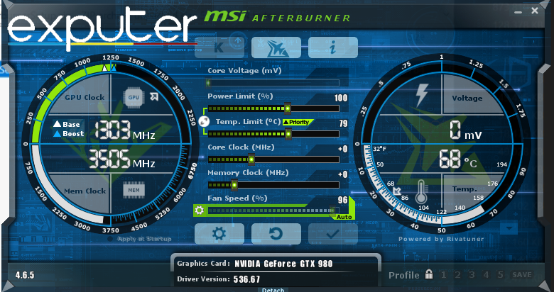 Tuning MSI Afterburner. (image taken by eXputer)