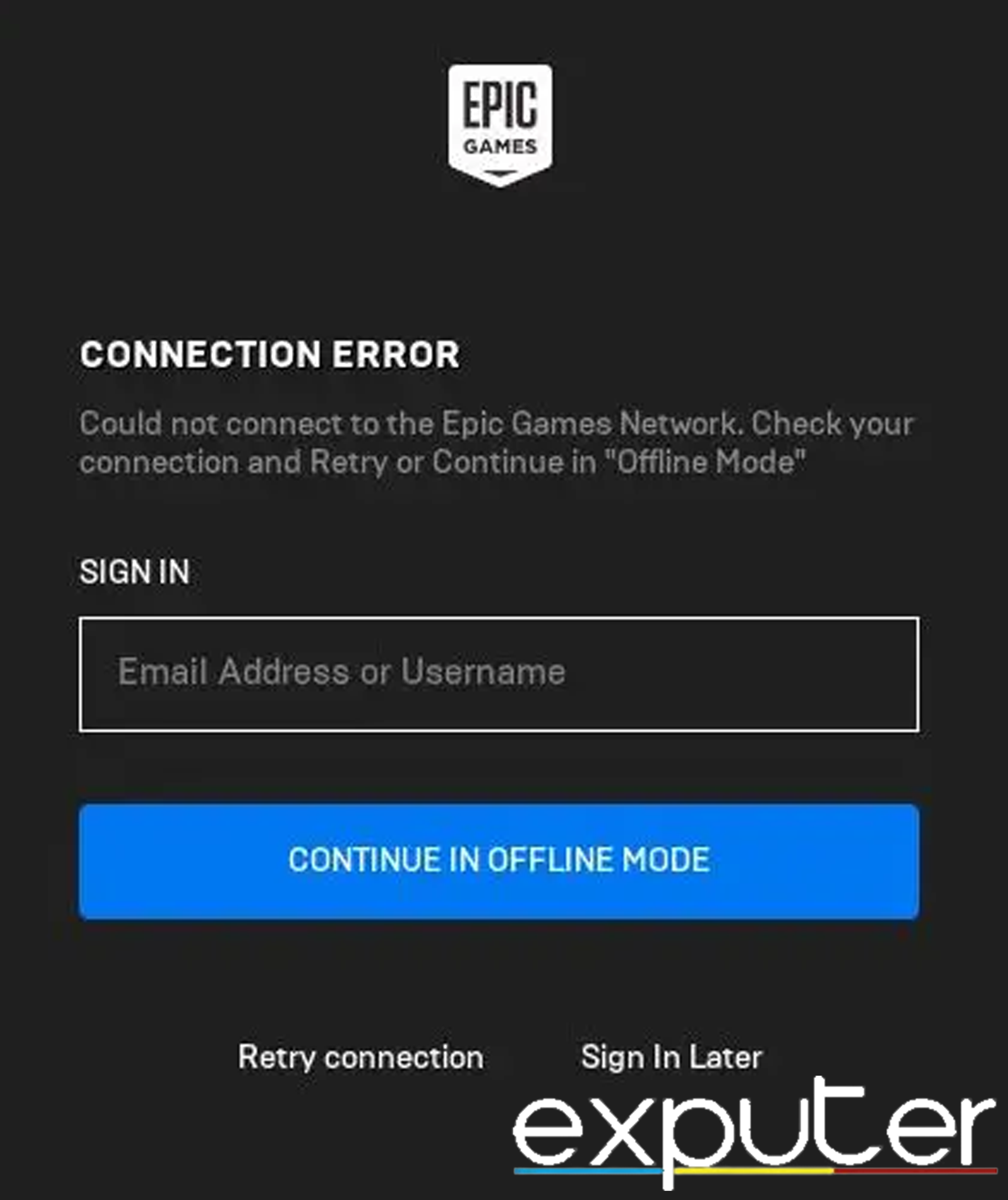 Epic Games Connection Error. (image by eXputer)