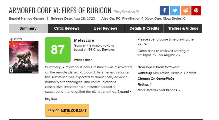 Armored Core 6: Fires of Rubicon is the highest-rated game of the series to date.