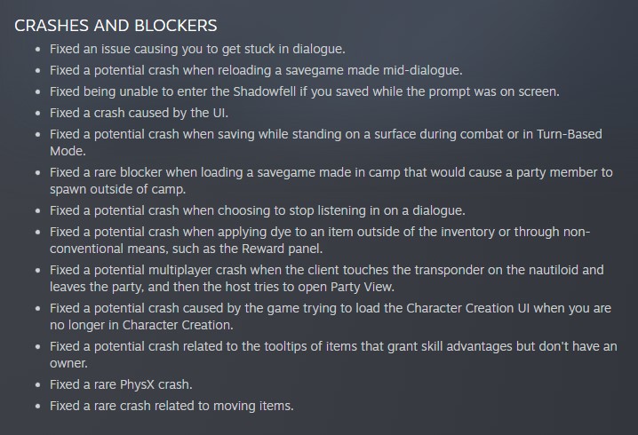 Baldur's Gate 3 Hotfix #2 - Crashes and Blockers