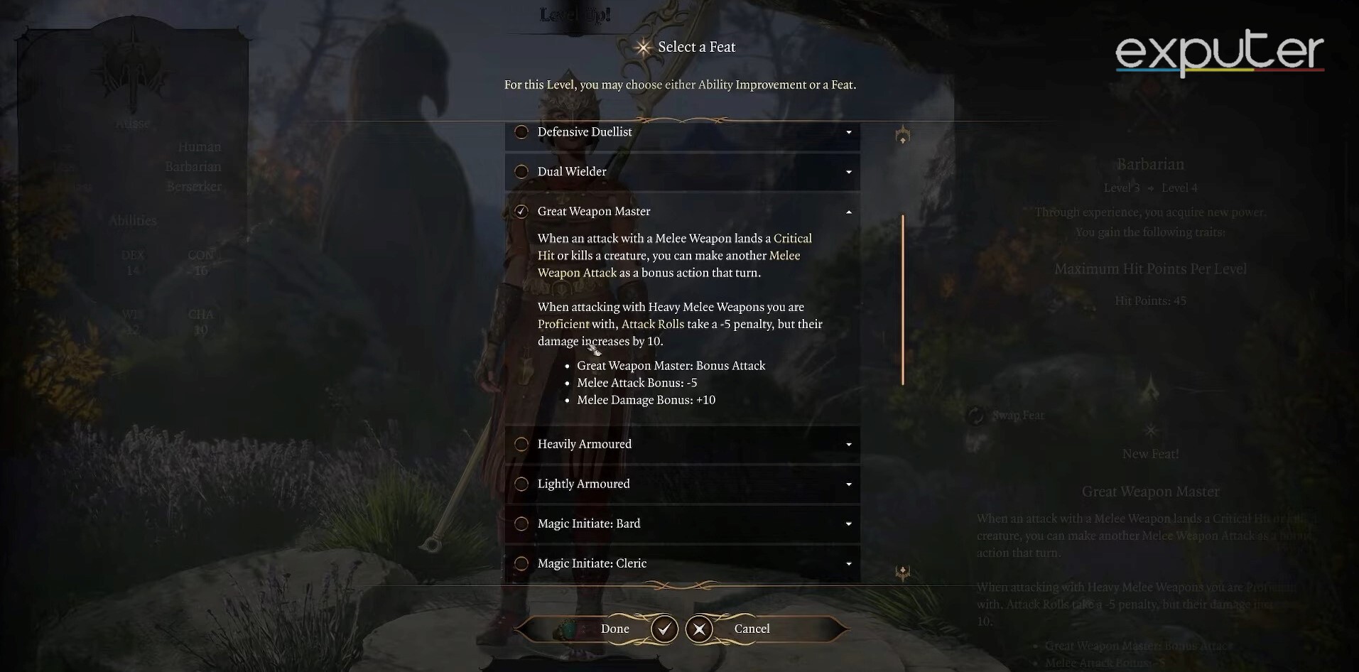 Baldur's Gate 3 Great Weapon Master Choosing Feats Over Ability Score Improvements 