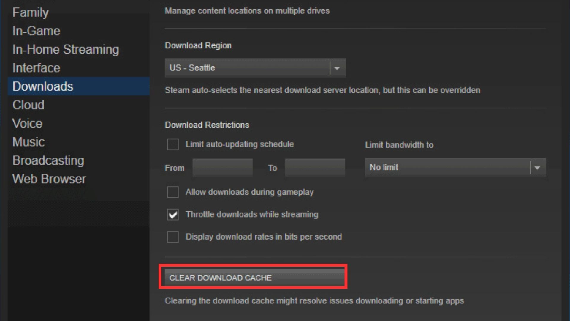 Clear download cache to solve steam corrupt update files