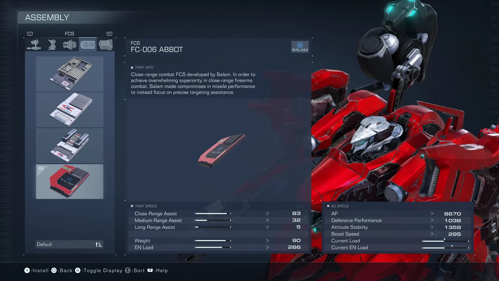 A screenshot of the in-game showcase for FC-006 Abbot