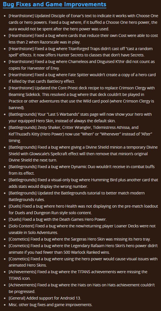 Hearthstone Patch 27.2 Bug Fixes & Game Improvements.