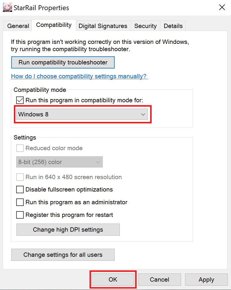 Setting compatibility to windows 8 to fix out of memory error in remnant 2