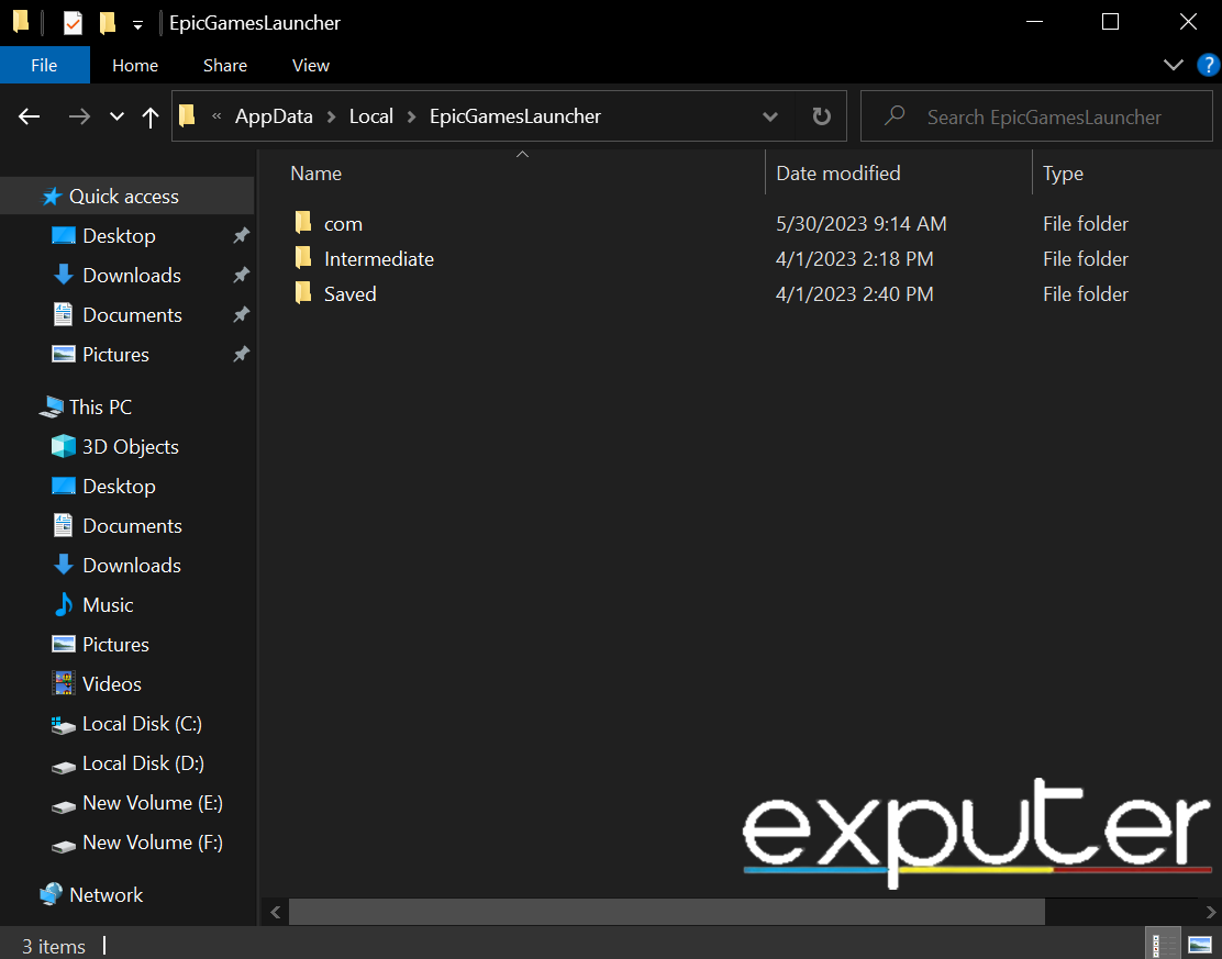 Opened the Epic Games Launcher folder in the Local App Data folder. (image copyrighted by eXputer)