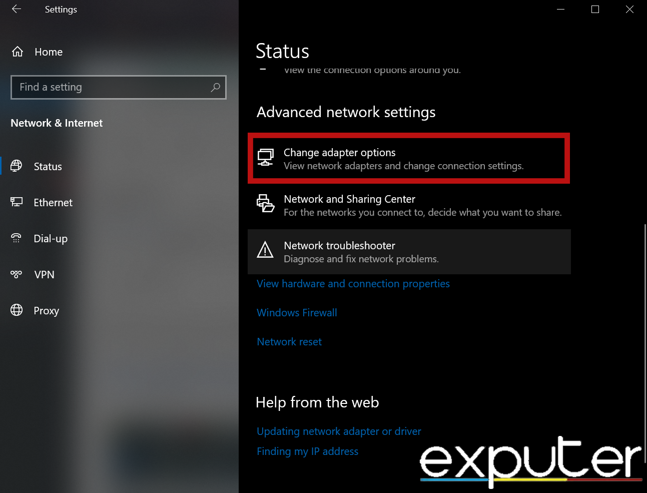 Opening Adapter Options in Windows Settings app. (image taken by eXputer)