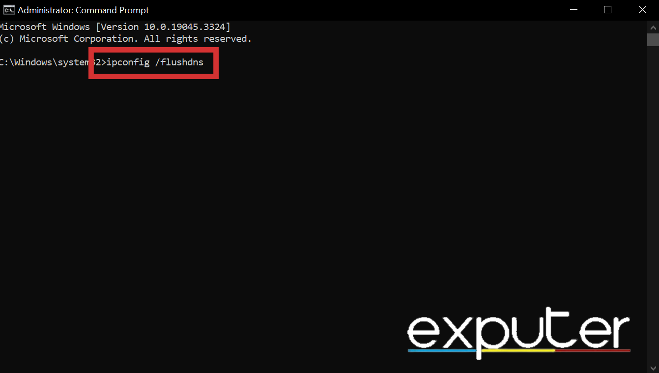 Flushing the DNS server by giving the DNS Flush command in cmd. (image captured by eXputer)