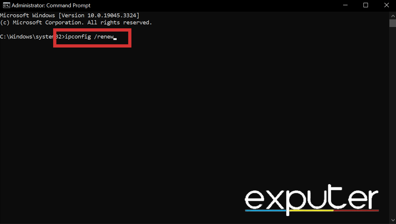 Giving the Renew IP Command in CMD. (image taken by eXputer)
