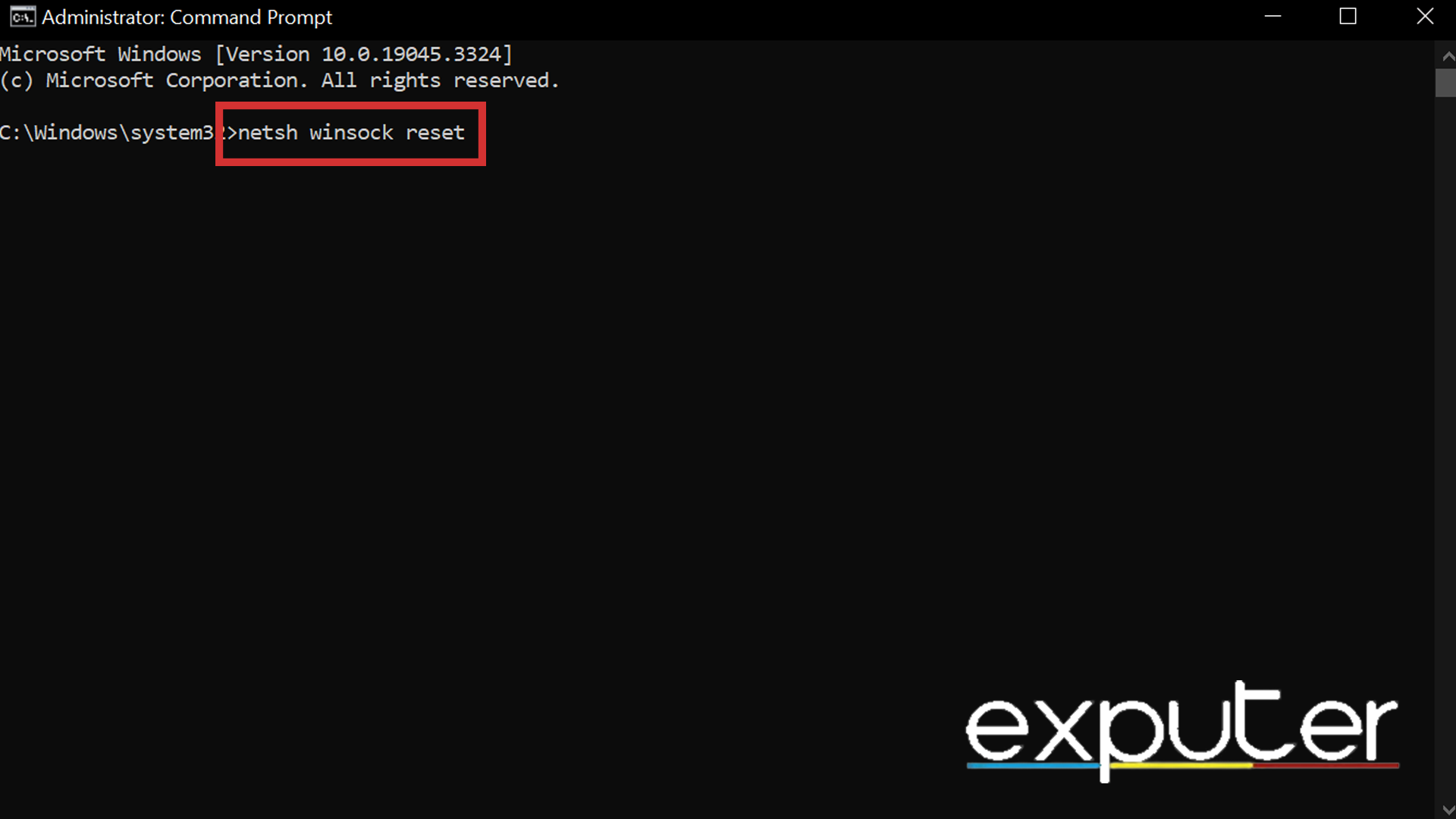 Running the network connection reset command in cmd. (image captured by eXputer)