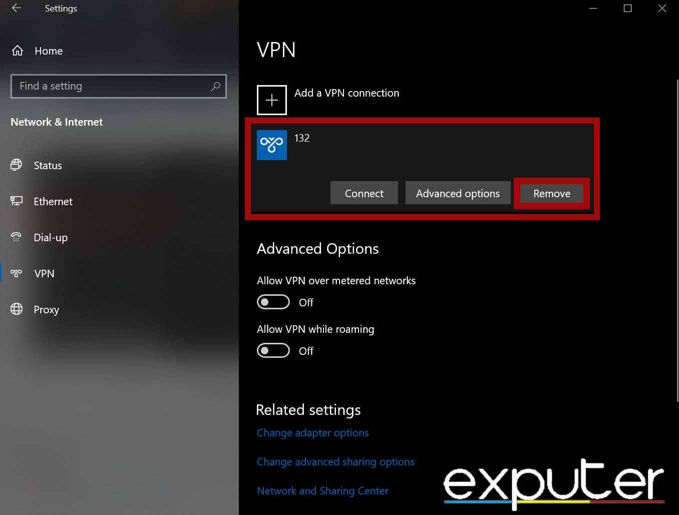 Removing VPN Profiles in Network and Internet Settings in the Settings app.