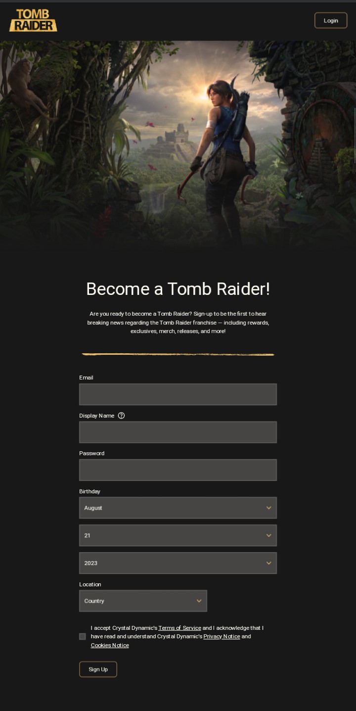 First page on official Tomb Raider website