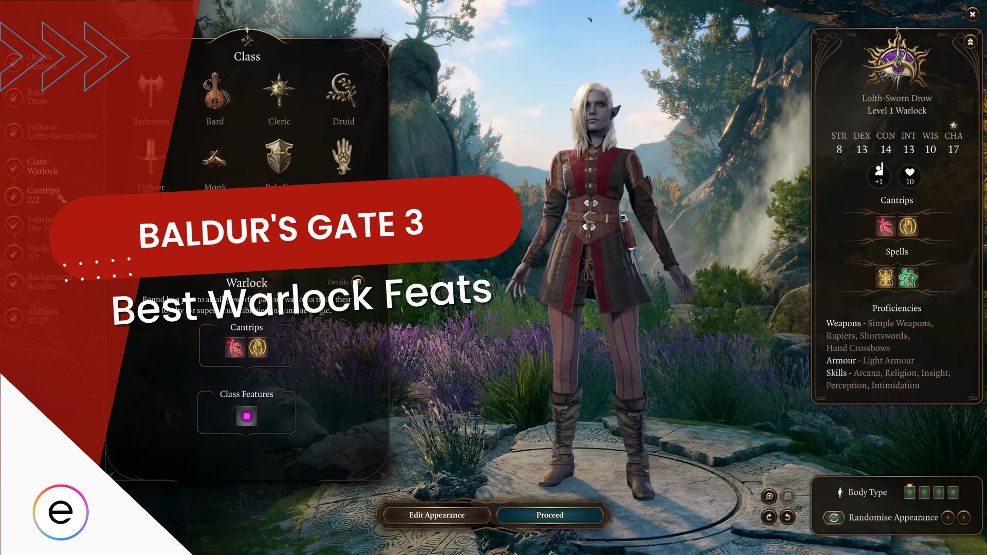 warlock class inside character creation menu BG3