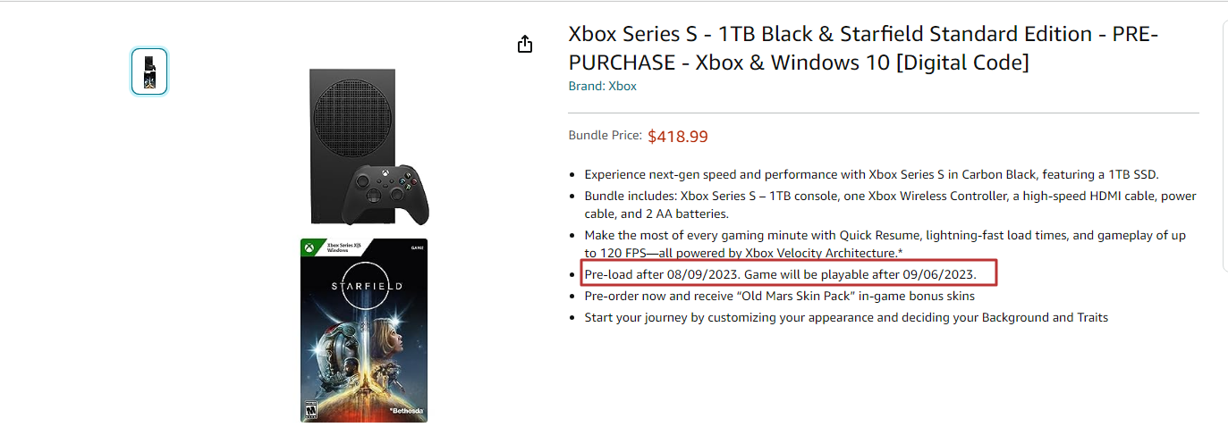 When Can You Preload Starfield A New Xbox Series S Listing May Have