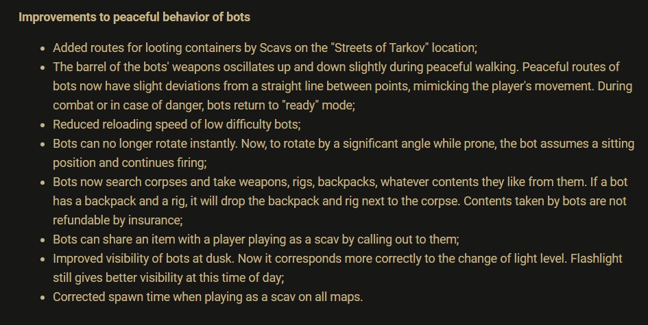 There are new improvements to peaceful behavior in bots.