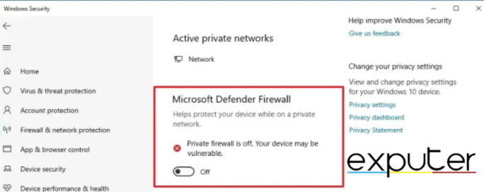 Disable Windows Defender Firewall