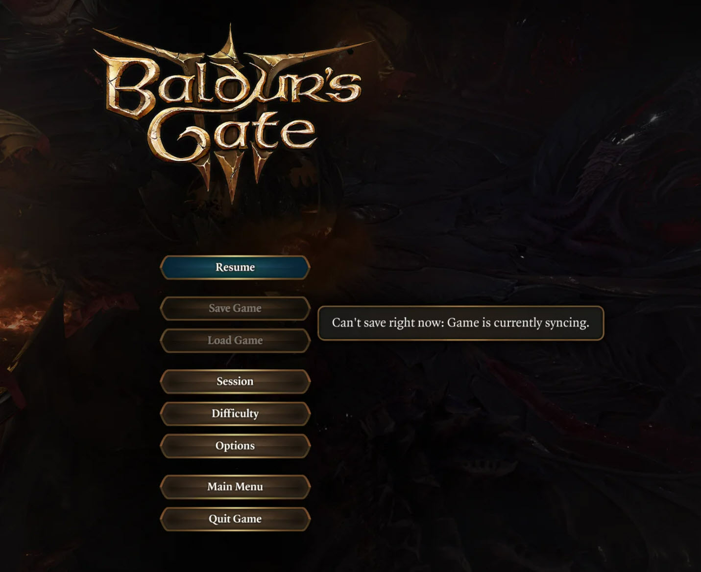 Baldur's Gate 3 Can't Save Error