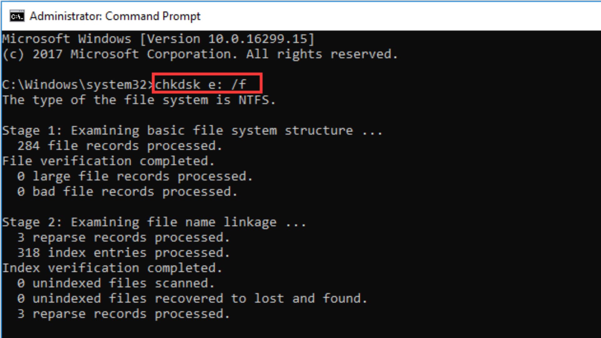 check disk command to scan your drive for errors