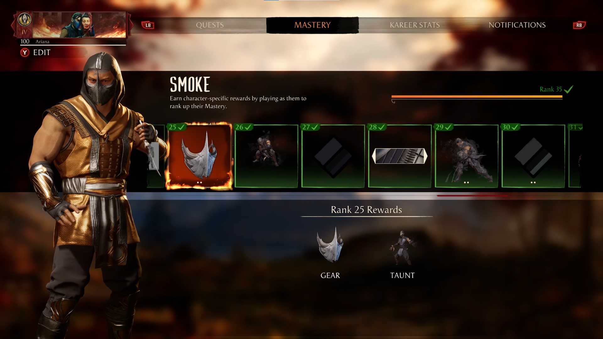 Smoke Mastery Rewards In Mortal Kombat 1