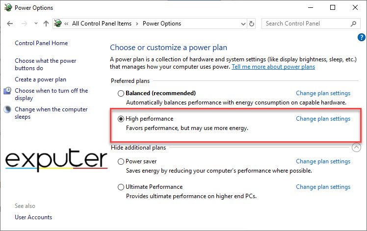 Selecting High Performance as Power Mode