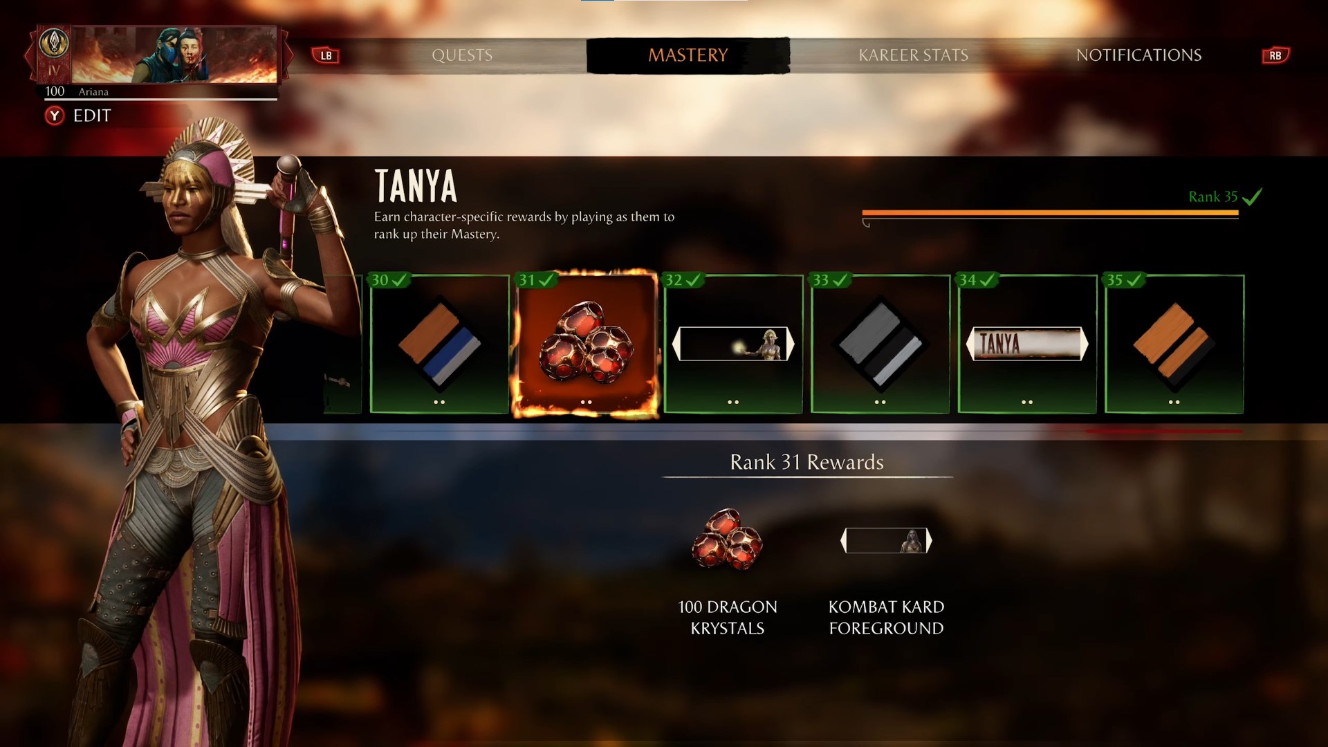 Tanya Mastery Rewards In Mortal Kombat 1