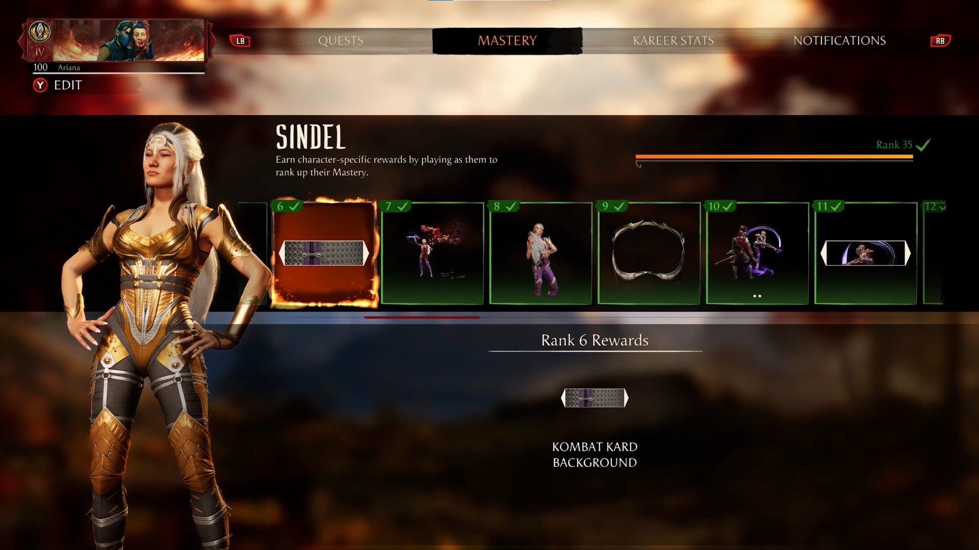 Sindel Mastery Rewards In Mortal Kombat 1