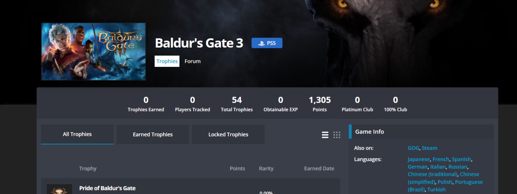 Baldur's Gate 3 PS5 trophy list has leaked.