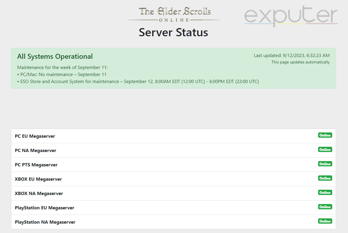 checking server status of eso to fix error 307