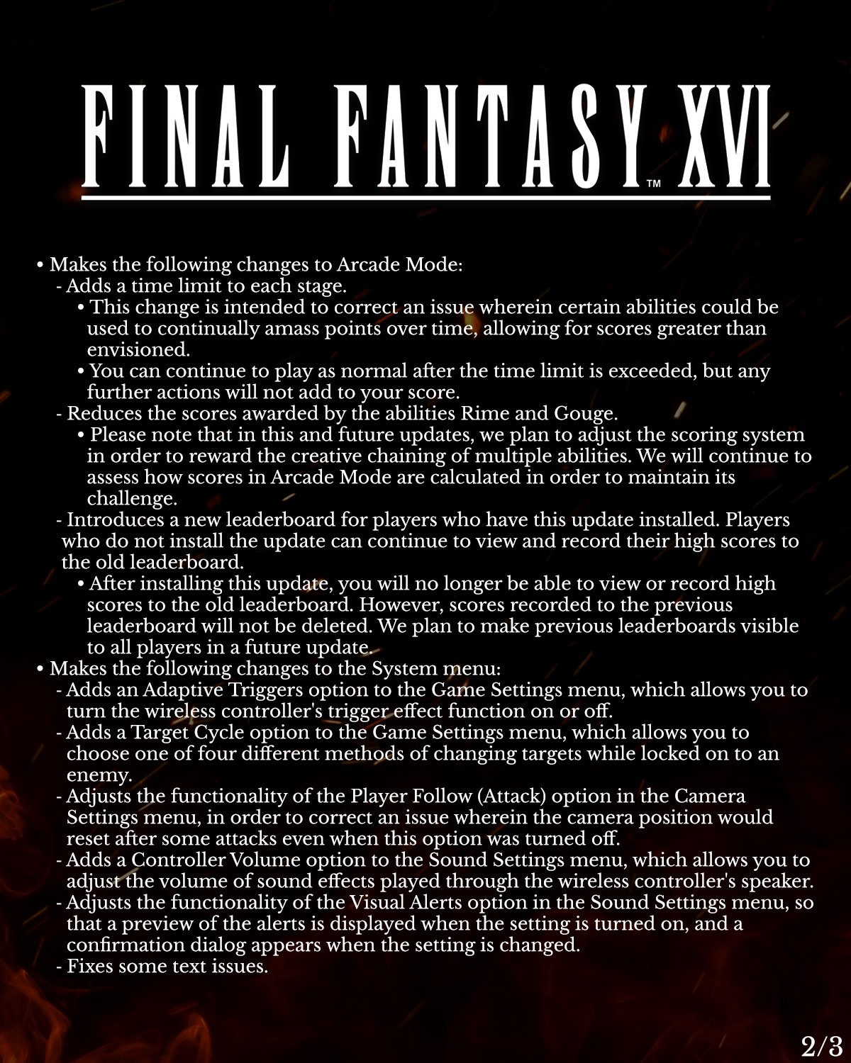 Final Fantasy 16 v1.10 Patch Notes