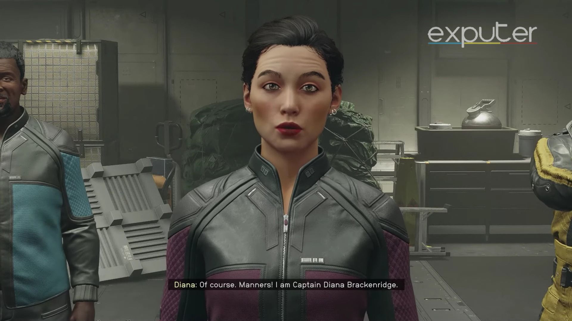 Screenshot of the initial dialogue with Diana in Starfield First Contact.