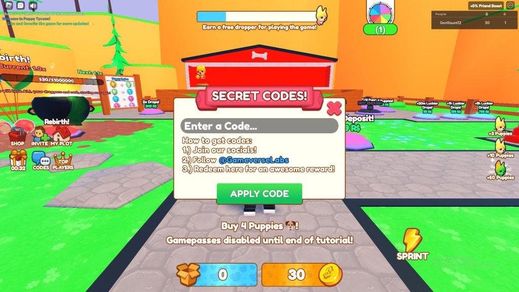 Claiming Puppy Tycoon Codes