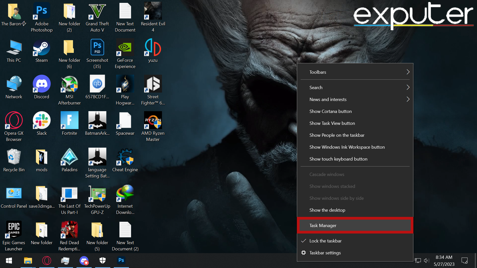 Opening the Task Manager by Right-Clicking the Taskbar. (image taken by eXputer)