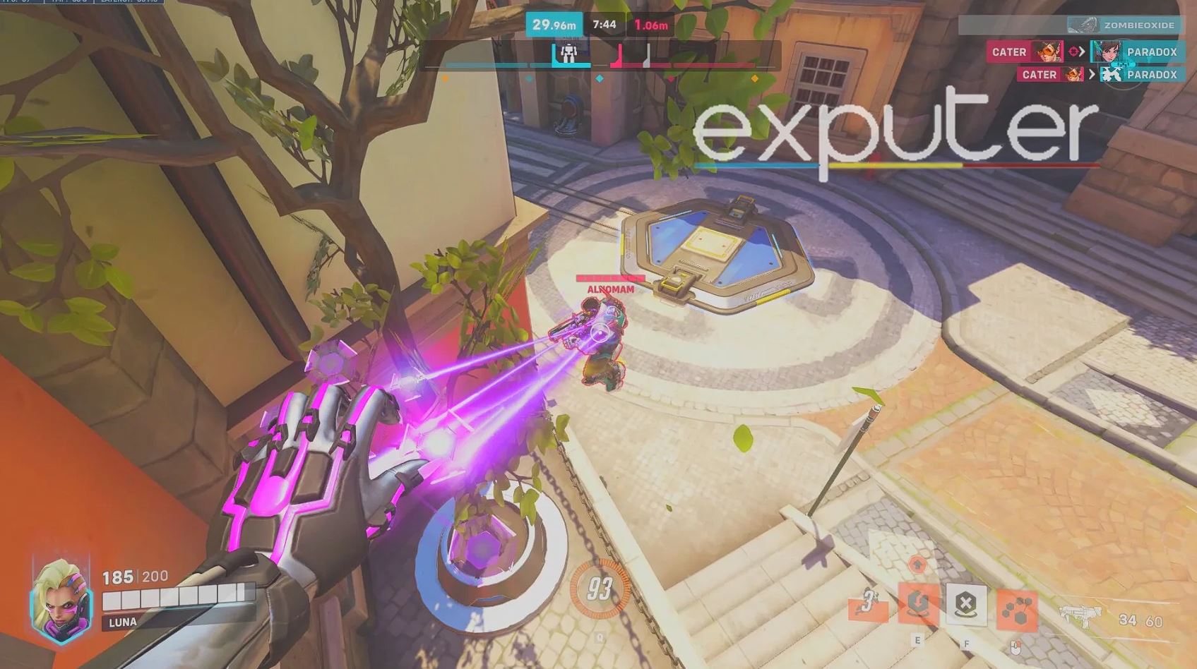 Sombra hacks an enemy player in Overwatch 2.