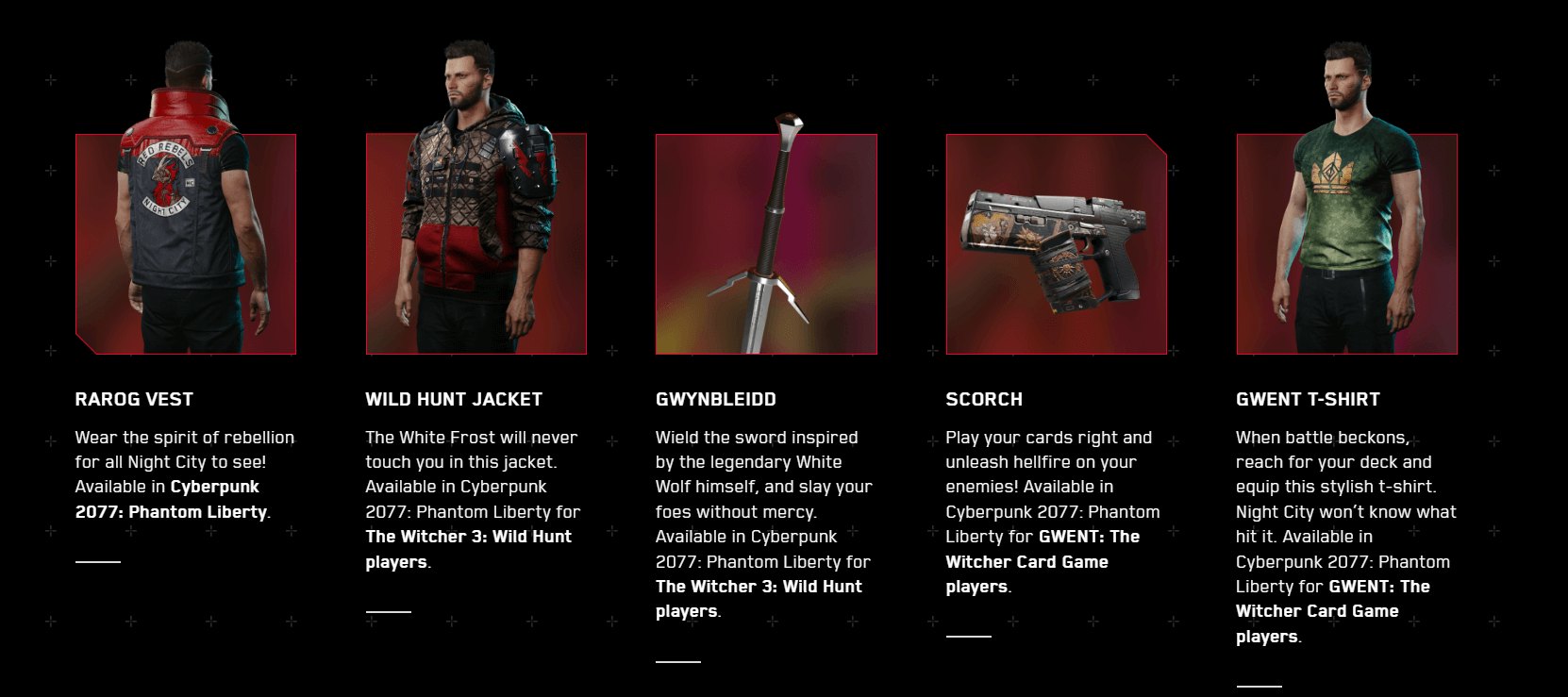 Some of the Free Bonus Items for the Phantom Liberty Expansion