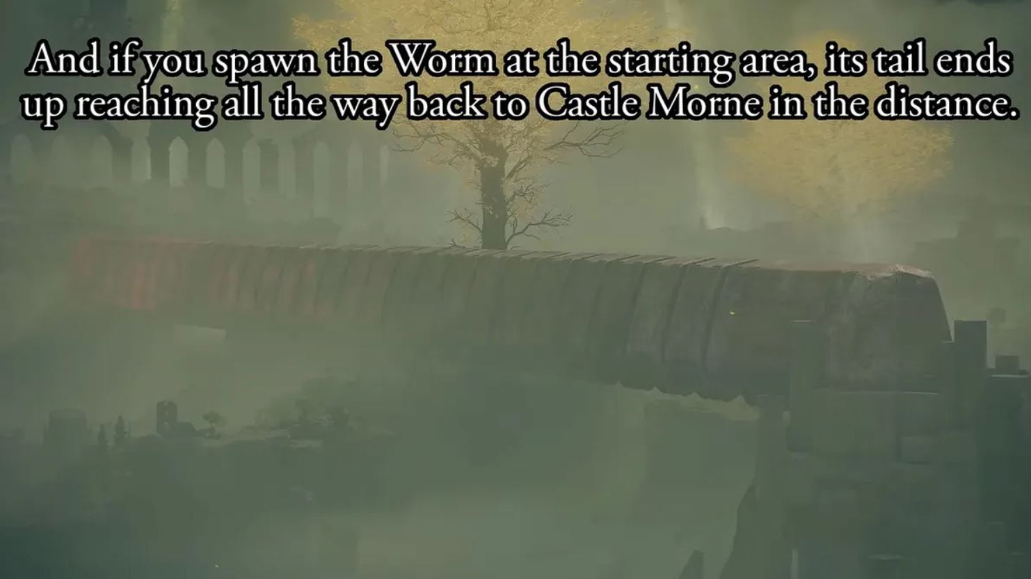 The Worm stretches from the starting area of Elden Ring to Castle Morne. (Source: FromSoftware. Zullie The Witch)