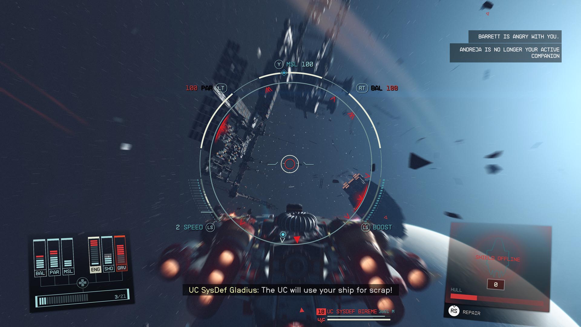 A glimpse of Starfield's space combat.