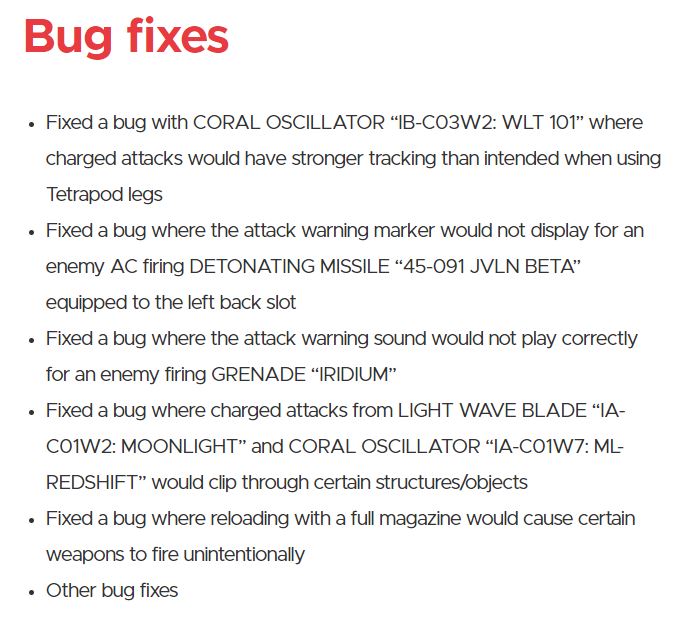 Several bug fixes from the update 1.03.1 patch notes.