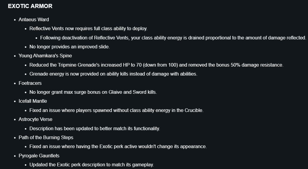 Exotic Armour changes