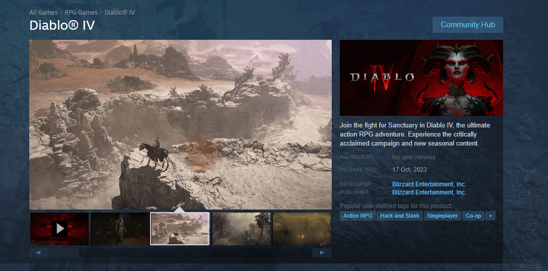 Diablo 4's Steam Page