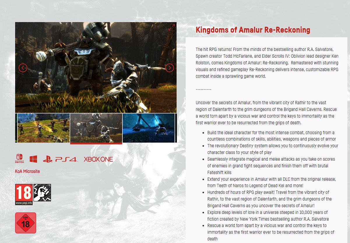Kingdoms of Amalur Re-Reckoning features.